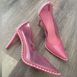 Bar III Pink Embellished Rhinestone Clear Heels